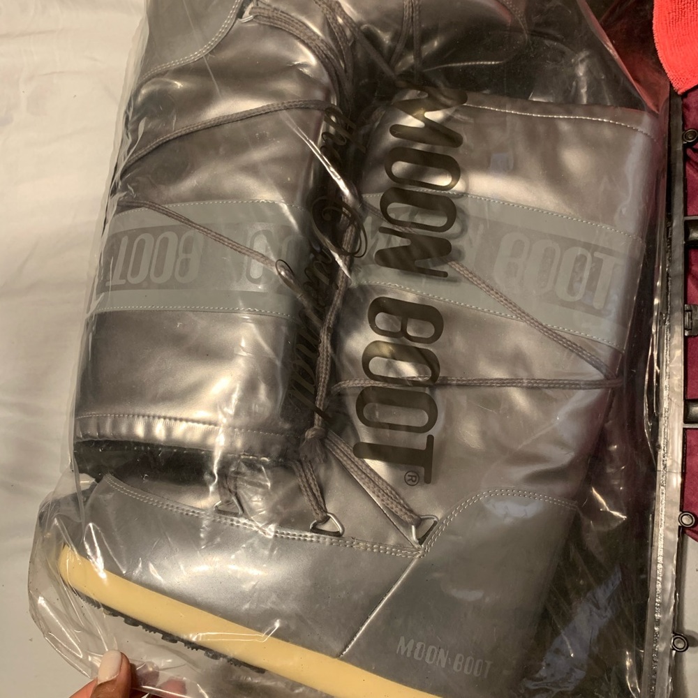 Gray metallic Moon Boots